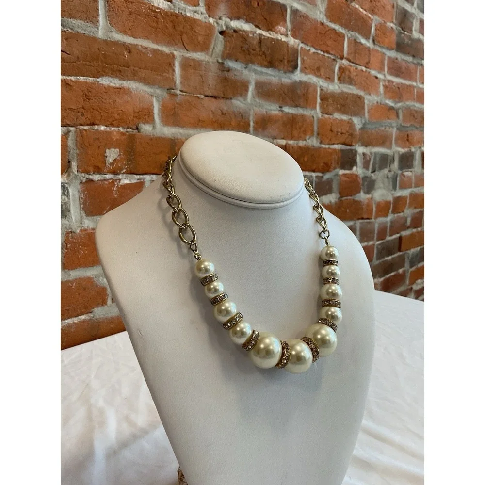 Vintage JLO Jennifer Lopez Pearl Beaded Necklace Gold Tone Costume Jewelry